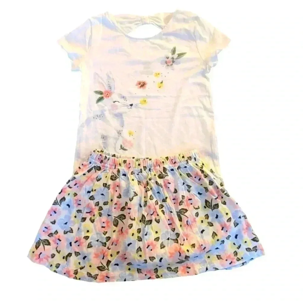 Carter's 2-Piece Bunny Tee & Floral Skort Set Girls Sz 5T
